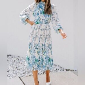 Blue floral long sleeve midi dress